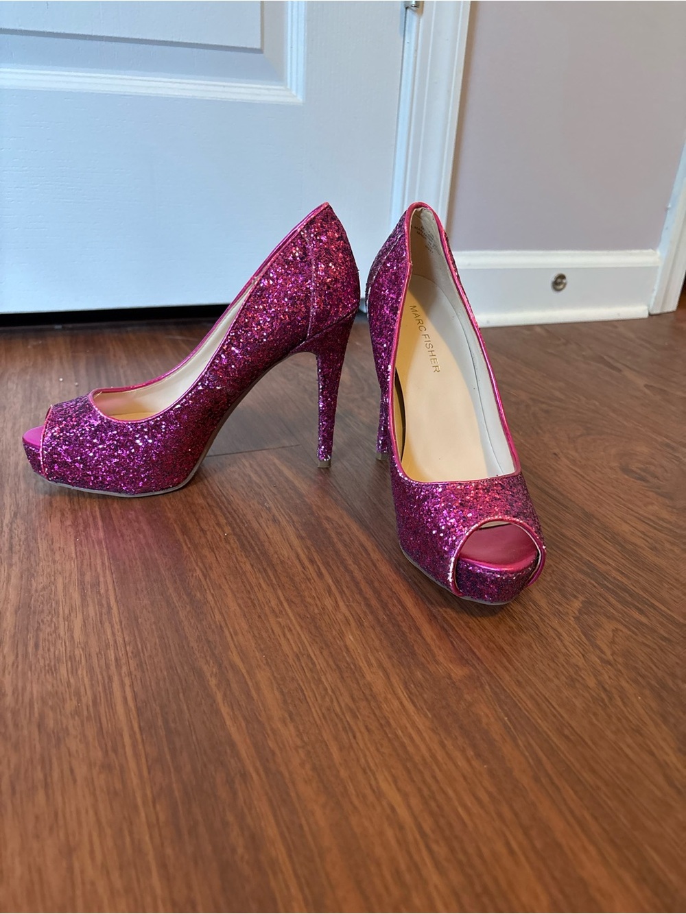 Marc Fisher Pink Barbiecore Women's Glitter Peep-Toe High Heel Stiletto - Picture 5 of 5